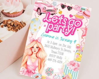 Editable Doll Party Invitation Pink Doll Birthday Invitation Doll Invitation Birthday Invite Girls Pink Printable Instant Download Corjl 140