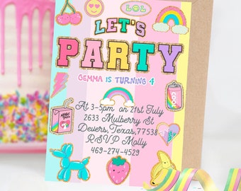 Invitation de fête d'anniversaire modifiable Stoney Clover Lane Varsity Patch Party Girls Birthday Party Party Téléchargement instantané imprimable Corjl 128