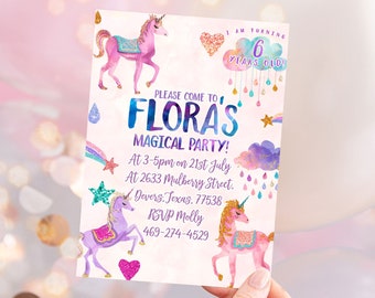 Editable Unicorn Birthday Invitation, Magical Party Invite, Unicorn Birthday Invitation, Unicorn Party Template Rainbow Download Corjl 103