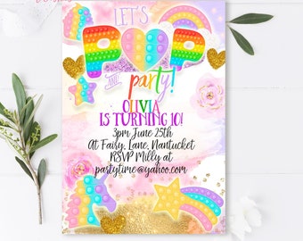 Editable Pop It Birthday Party Invitation Pop It Birthday Party Pastel Rainbow Pop It Fidget Toy Party Pop It Party Instant Editable  001