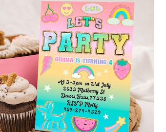 Invitation de fête d'anniversaire modifiable Stoney Clover Lane Varsity Patch Party Girls Birthday Party Party Téléchargement instantané imprimable Corjl 130