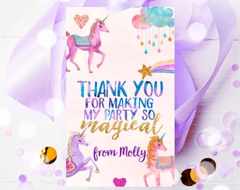 Editable Unicorn Favor Tags Personalized Unicorn tag Magical Birthday Thank you tags Birthday Gift Tags Pink Pastel Girl Printable Corjl 103