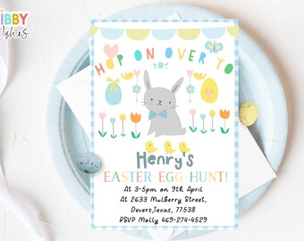 Boys Easter Egg Hunt Invitation Editable Easter egg hunt invitation Editable Easter Invitation Hop Easter bunny egg hunt invite Corjl 081
