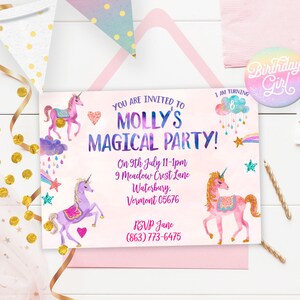 Editable Unicorn Birthday Invitation, Magical Party Invite, Unicorn Birthday Invitation, Unicorn Party Girls Party Download Corjl 103