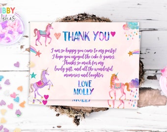 Editable Unicorn Thank You Card  Magical Party Birthday Girl Pastel Digital Unicorn Party Template Rainbow Download Corjl 103