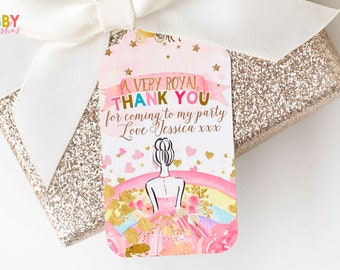 Princess Favor Tags, Princess Party Thank You Tags, Princess Party Gift Tags , Princess editable  Favor Tag, Download, Corjl Template 793