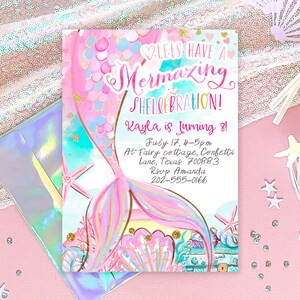 Editable Mermaid Birthday Party Invitation,Mermaid Party Invite, Mermaid Birthday, Printable Template, INSTANT DOWNLOAD - Editable Corjl 016