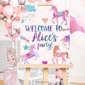 Editable Unicorn Welcome Party Sign Unicorn Birthday Door Sign Girls Party Theme Magical Birthday Party Pink Template PRINTABLE Corjl 103
