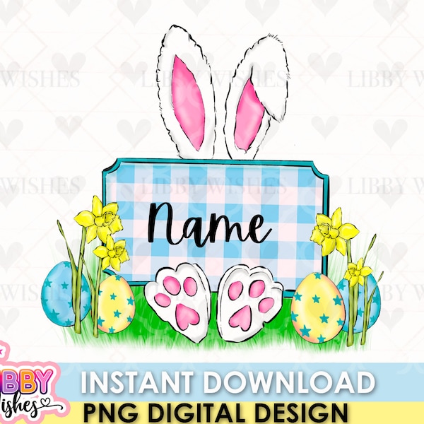 Easter bunny name sublimation png file for Kids, Boys blue , Children's Easter Sublimation, DTG, PNG 080