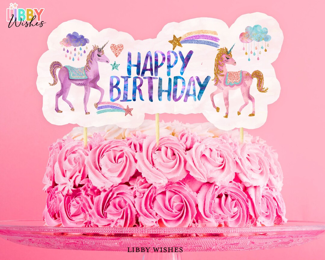 Printable Unicorns Centerpieces Birthday Party Unicorn Pink Cake Topper ...