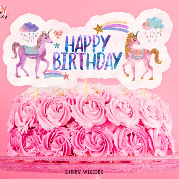 Printable Unicorns Centerpieces Birthday Party Unicorn Pink Cake Topper Table Decor Rainbow Pastel Decorations DIY Digital  PRINTABLE 103
