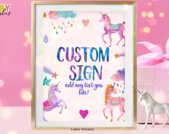 Bearbeitbares benutzerdefiniertes Zeichen Einhorn Geburtstag magische Einhorn Party Dekor Mädchen rosa Pastell Einhorn Party Zeichen 8x10 Download DRUCKBARE Corjl 103