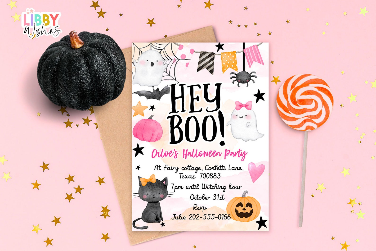 Editable Halloween Birthday Invitation, Pink Halloween Party Invite ...