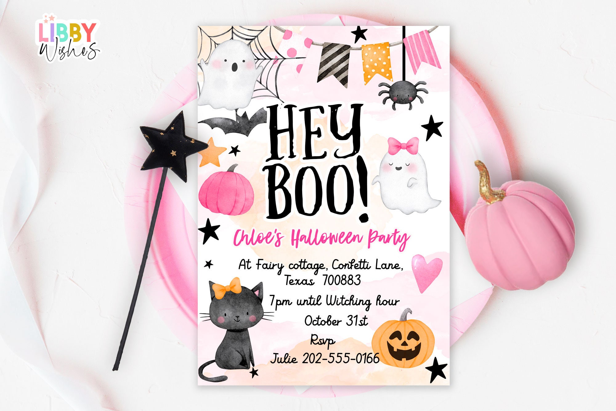 Editable Halloween Birthday Invitation, Pink Halloween Party Invite ...