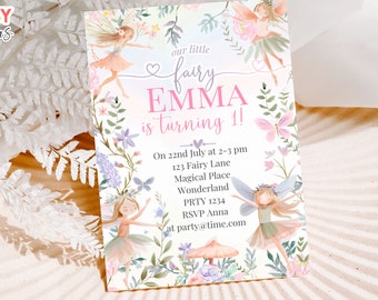 Editable Fairy Birthday Invitation Template Enchanted Whimsical  Invite Floral Magical Girls Pixie Princess Party Instant Download Canva 148