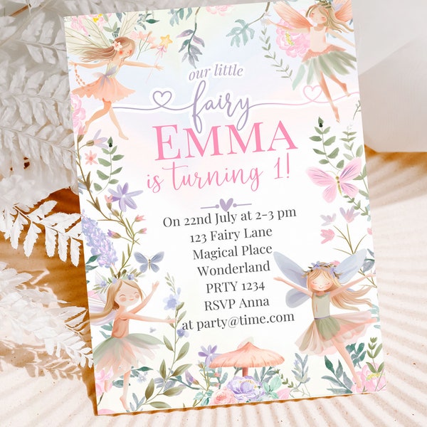 Editable Fairy Birthday Invitation Template Enchanted Whimsical  Invite Floral Magical Girls Pixie Princess Party Instant Download Canva 148