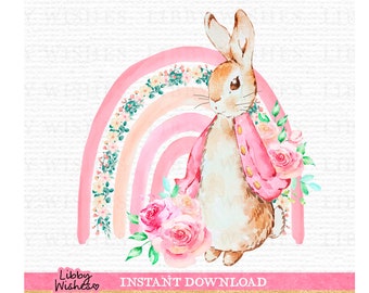 Pink Rabbit Watercolor Sublimation Design, Flopsy Bunny Pink PNG, Children's Easter Bunny Design, Sublimation png file for Kids, PNG 807