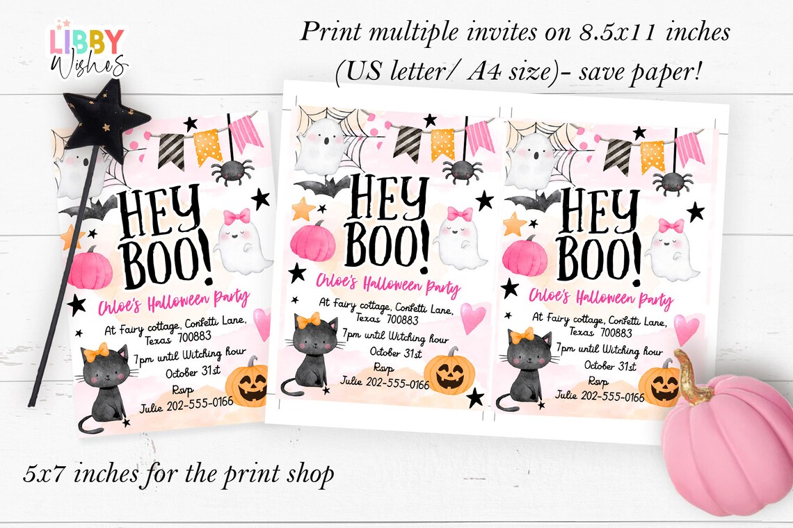 Editable Halloween Birthday Invitation, Pink Halloween Party Invite ...