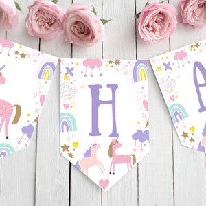 Happy Birthday Banner Unicorn Birthday Printable Unicorn Banner Magical Birthday Decorations Girl Download Instant DIGITAL 104