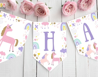 Feliz Cumpleaños Banner Unicornio Cumpleaños Imprimible Unicornio Banner Mágico Cumpleaños Decoraciones Chica Descargar Instant DIGITAL 104