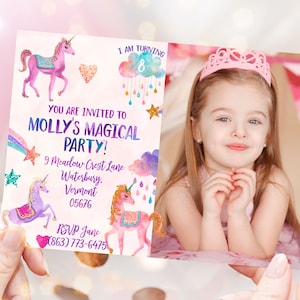 Editable Unicorn Birthday Invitation, Magical Party Invite, Unicorn Birthday Invitation, Unicorn Party Add Photo Download Corjl 103