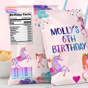 Editable Unicorn Chip Bag label Magical Unicorn Birthday Party Decor Unicorn Party Favors Templates Printable Digital download Corjl 103