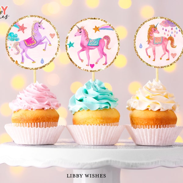 Unicorn Cupcake Toppers Instant Download Unicorn Birthday Party Cupcake toppers Decoration Unicorn Party Girl Rainbow Digital  PRINTABLE 103