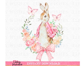 Pink Rabbit Watercolor Sublimation Design, Flopsy Bunny Pink PNG, Children's Easter Bunny Design, Sublimation png file for Kids, PNG 807