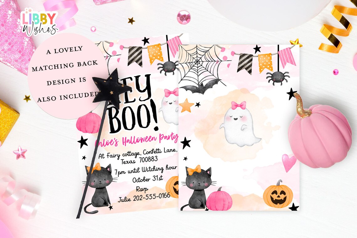 Editable Halloween Birthday Invitation, Pink Halloween Party Invite ...