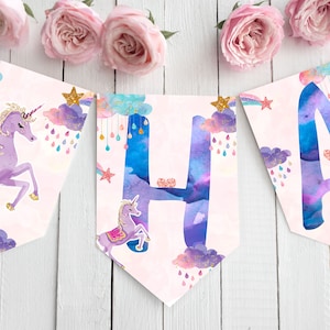 Happy Birthday Banner Unicorn Birthday Printable Unicorn Banner Magical Birthday Decorations Girl Download Instant DIGITAL 103