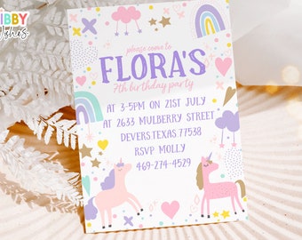 Editable Unicorn Birthday Invitation, Magical Party Invite, Unicorn Birthday Invitation, Unicorn Party Template Rainbow Download Corjl 104