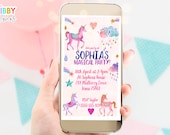 Evite Editable Unicorn Birthday Phone invite Magical Party E-Invite Digital Invite Unicorn Party Template Rainbow Phone Download Corjl 103