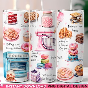 Baking 20oz Skinny Tumbler Sublimation Designs, Baking Life Sublimation PNG File Baker tumbler png, Baking tumbler png, Bakers sublimation