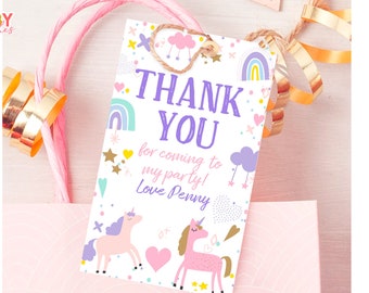 Editable Unicorn Favor Tags Personalized Unicorn tag Magical Birthday Thank you tags Birthday Gift Tags Pink Pastel Girl Printable Corjl 104