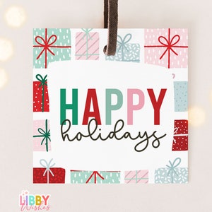 Happy Holidays SQUARE TAG, Weihnachten druckbare Cookie Tag, Weihnachten Urlaub Tag, Instant download, Cookie Tag, Cookie Geschenkanhänger