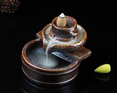 Backflow Incense Burner Ceramic Cone Waterfall Incense Holder Smoke Incense Fountain Home Smudge Bowl Meditation Altar Kit Supplies