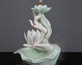 UK Stock Lotus Backflow Incense Burner Ceramic Cone Stick Incense Holder Zen Garden Incense Waterfall Fountain Altar Table Feng Shui Decor