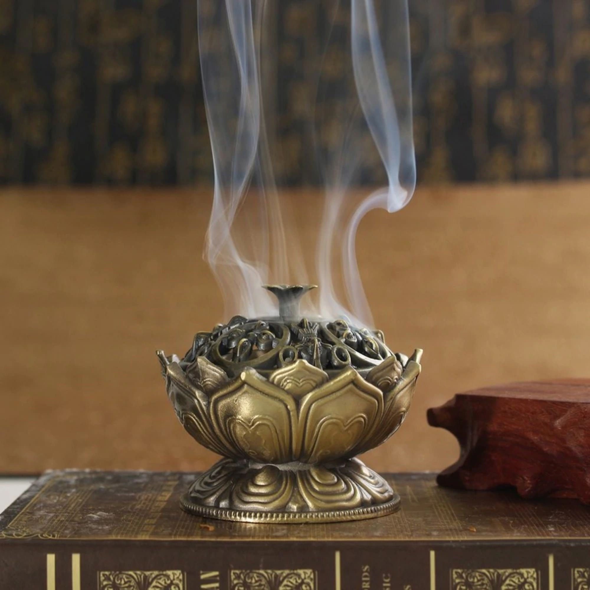 Lotus Incense Holder / Brass Metal Incense Burner / Candle Holder Sag…