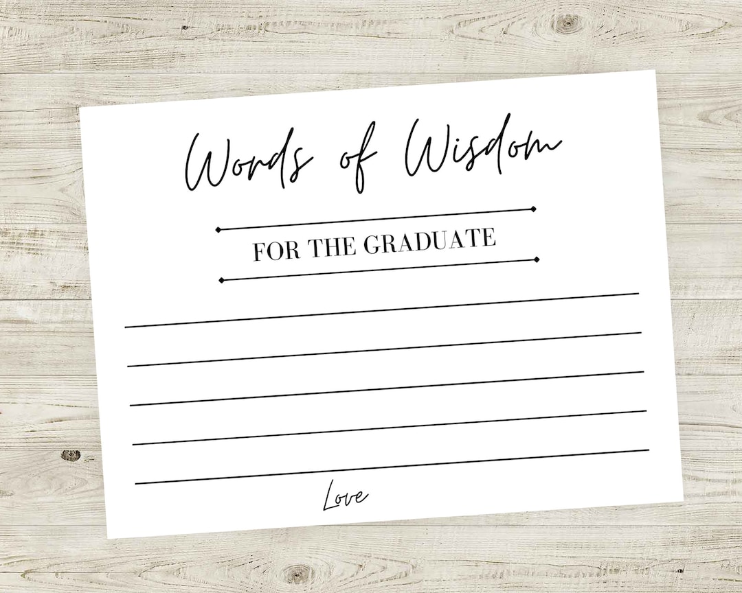 Printable Words of Wisdom for the Grad Advice Card, Graduation Party ...