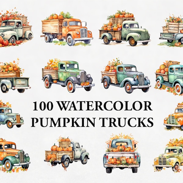 100 Pumpkin Truck Clipart Fall Sublimation PNG - Rusty Thanksgiving Pickup Truck Clipart Pack, Autumn Pickup Truck Clip Art