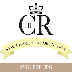 King Charles III Coronation banner svg, pdf, jpeg, Royal Cypher King Charles, Digital Download, Coronation Memento, Union Jack, Crown, Queen