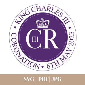 King Charles III Coronation enblem svg, pdf, jpeg, Royal Cypher King Charles, Digital Download, Coronation Memento, Union Jack, Crown, Queen