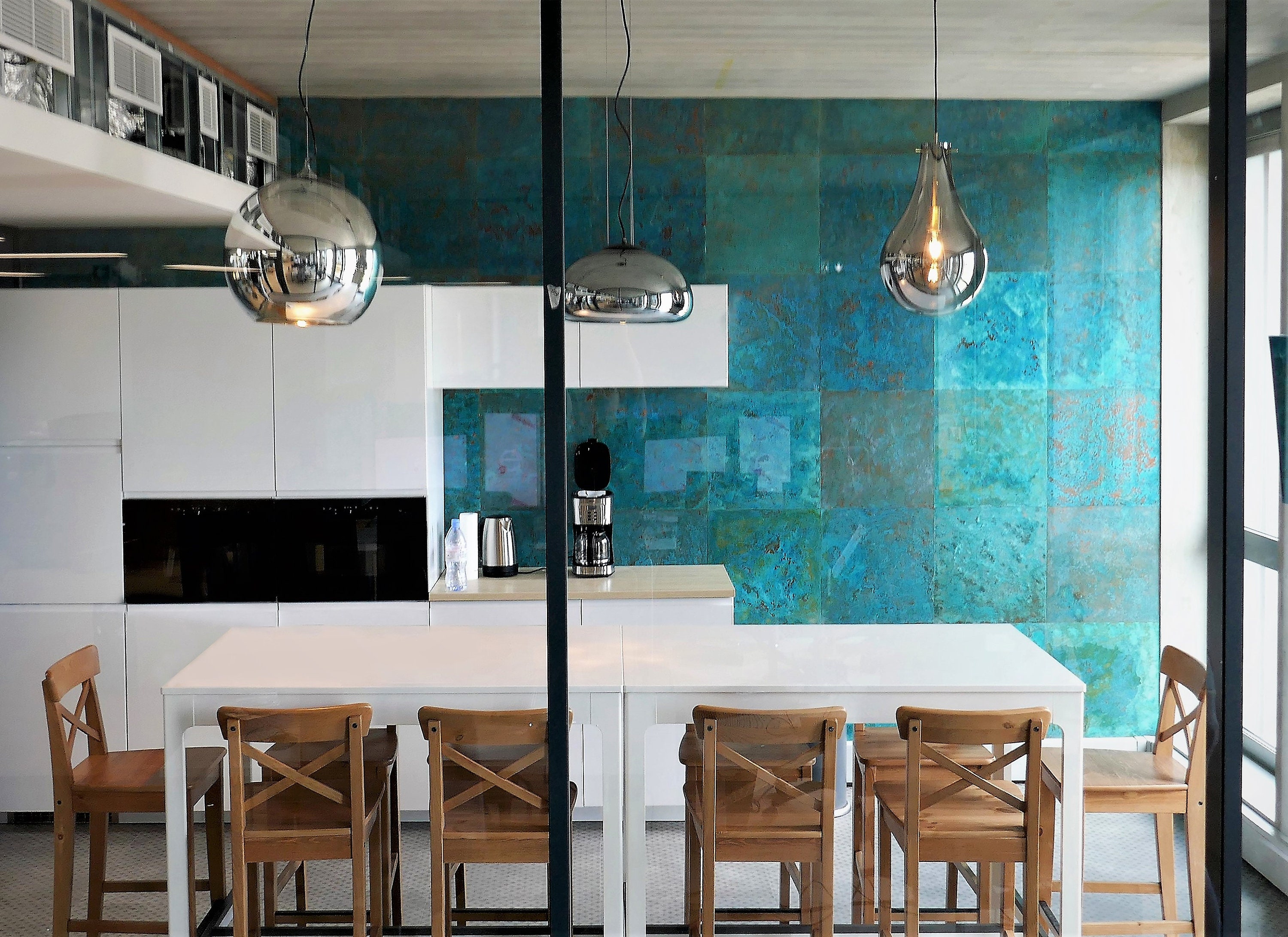 patina copper backsplash
