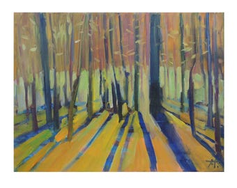 Abstract Forest oil painting on canvas, Plein air artwork, Spring forest landscape, Green home decor, Spring gift for Mom, Impressionism Art