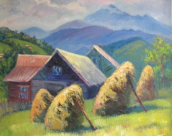 Summer Painting, Mountain landscape, Colorful Painting, Ukrainian Art, Interior Decor, Oil Canvas artwork, Plein air painting by A.Trachuk