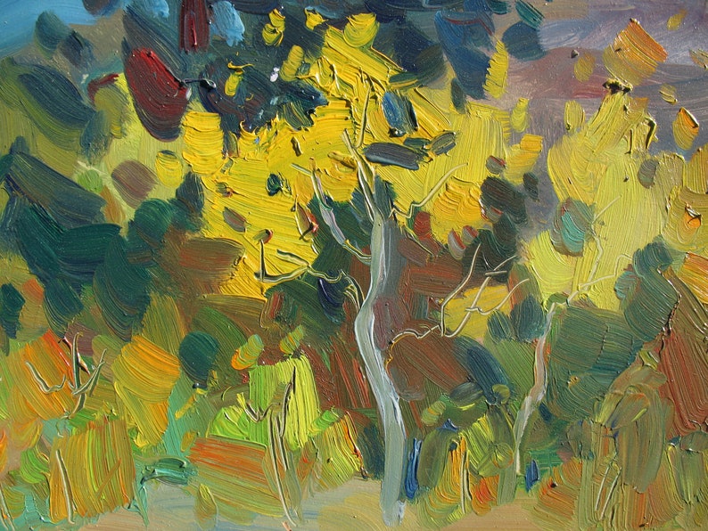 Golden trees Autumn forest Original artwork Autumn Mountains Wall Decor Impressionism Modern art Oil Painting Plein air art by A.Trachuk