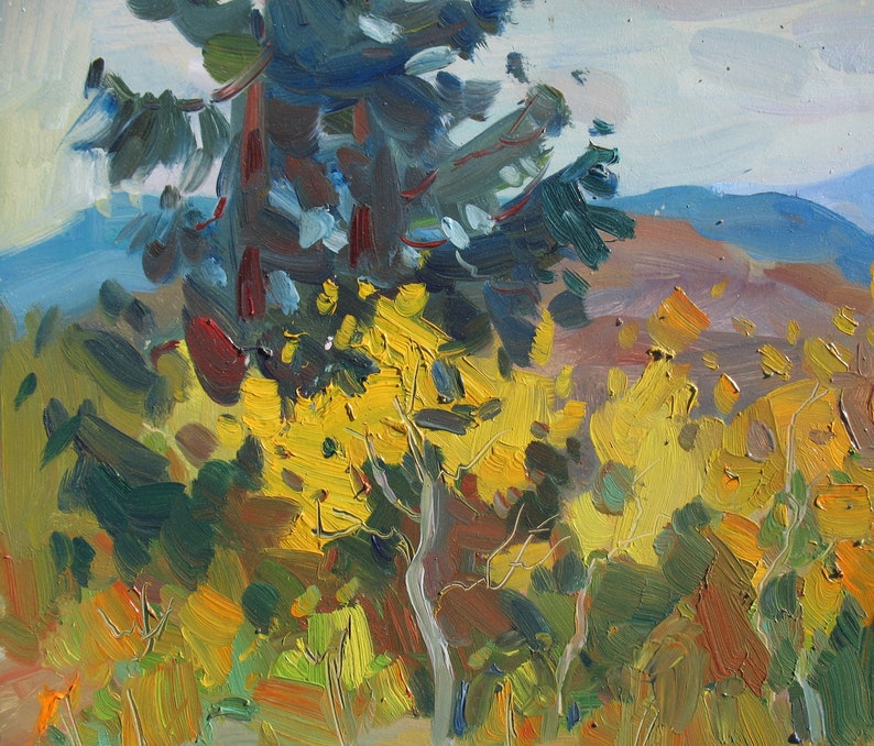 Golden trees Autumn forest Original artwork Autumn Mountains Wall Decor Impressionism Modern art Oil Painting Plein air art by A.Trachuk
