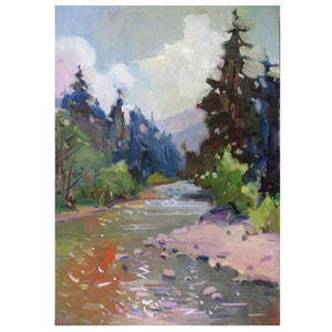 Pintura de río, paisaje de verano original, arte impresionista, decoración del hogar moderna, pintura al óleo sobre tabla, obra de arte al aire libre de A. Trachuk