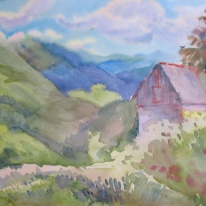 Misty Mountains, Summer Day in Carpathian Mountains, Original Watercolor Painting on Paper, Wet watercolor, Ukrainian art by A.Trachuk