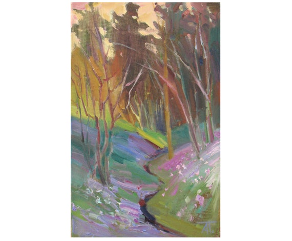Spring forest oil canvas painting, Plein air artwork, Forest landscape, Spring home decor, Spring gift for Mom, Impressionism Art